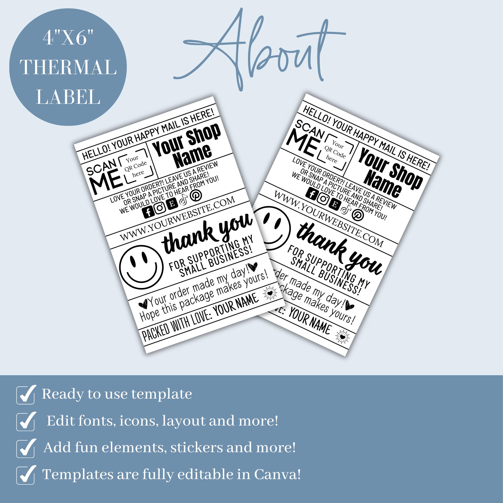 Editable Thermal Label | Thank You for Your Order Labels | 4x6 Thermal ...