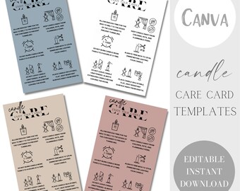 Editable Canva Template, Small Business Candle Care Cards, Candle Care Guide Template, Printable Candle Care Instructions, 2X3.5" Care Cards