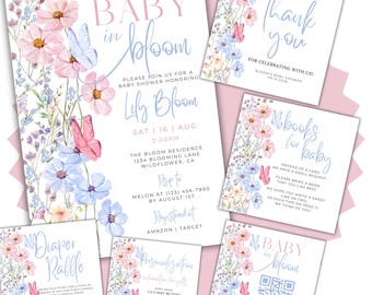 Baby in Bloom Invitation | Floral Baby Brunch Invite | Wildflowers Baby Shower Invitation | Editable Canva Template | Wild Flowers Invite