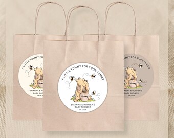 A Little Yummy For Your Tummy Stickers | Sticker Sheets | Baby Shower Favors | Honey Bear | Baby Shower Labels | Party Favors