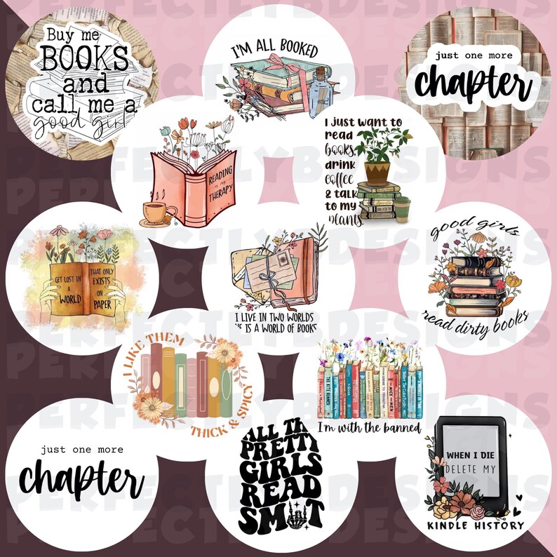 Book Lover | BookTok | Books | Just One More Chapter | Book Girlie | Fantasy | Freshie Cardstock | Grab Bag | Circle Cutouts | Book Freshies image 5