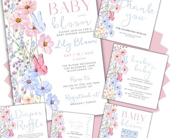 Baby in Bloom Invitation | Floral Baby Brunch Invite | Wildflowers Baby Shower Invitation | Editable Canva Template | Wild Flowers Invite