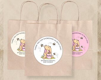Thank you for showering us with love Stickers | Sticker Sheets | Baby Shower Favors | Honey Bear | Baby Shower Labels | Thank You Stickers