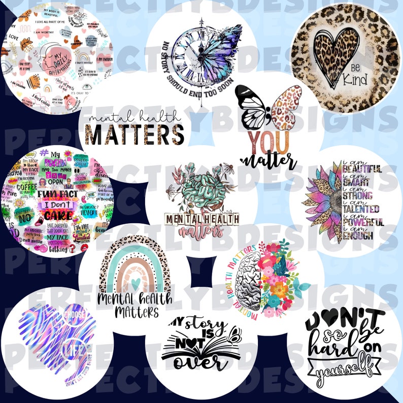 Pu&ograve; includere: Un set di 12 adesivi rotondi con vari design e messaggi ispiratori. Gli adesivi presentano illustrazioni colorate, tra cui farfalle, arcobaleni, cuori e fiori. I messaggi includono "la salute mentale conta", "tu conti", "sii gentile", "la mia storia non &egrave; finita" e "non essere cos&igrave; duro con te stesso".
