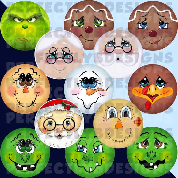 Christmas Faces Grab Bag | Circle Cardstock Cutouts | Grinch | Santa | Freshie Cardstock | Scarecrow Face | Snowman Face | Gingerbread Face