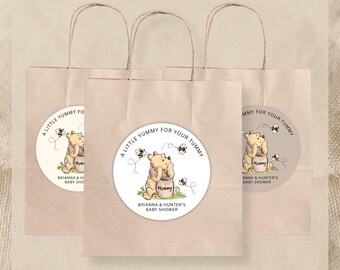 A Little Yummy For Your Tummy Stickers | Sticker Sheets | Baby Shower Favors | Honey Bear | Baby Shower Labels | Party Favors