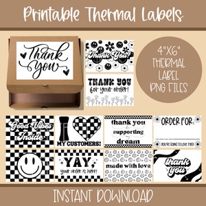 Thermal Label PNG File Download | Retro Thermal Label Bundle | 4x6 Thermal Label | Rollo Label | Printable Packaging | Thank You Stickers