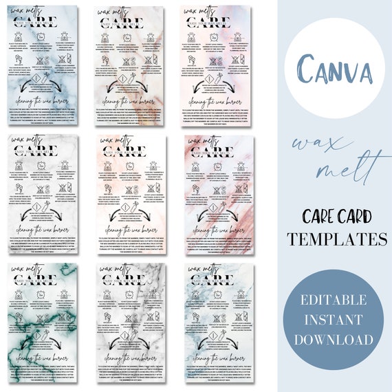 Editable Canva Template, Marble Print Care Cards, Wax Melt Care Guide Template, Printable Wax Melt Care Instructions, 2X3.5" Care Cards