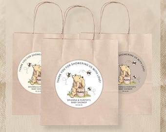 Thank you for showering us with love Stickers | Sticker Sheets | Baby Shower Favors | Honey Bear | Baby Shower Labels | Thank You Stickers