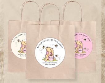 A Little Yummy For Your Tummy Stickers | Sticker Sheets | Baby Shower Favors | Honey Bear | Baby Shower Labels | Party Favors