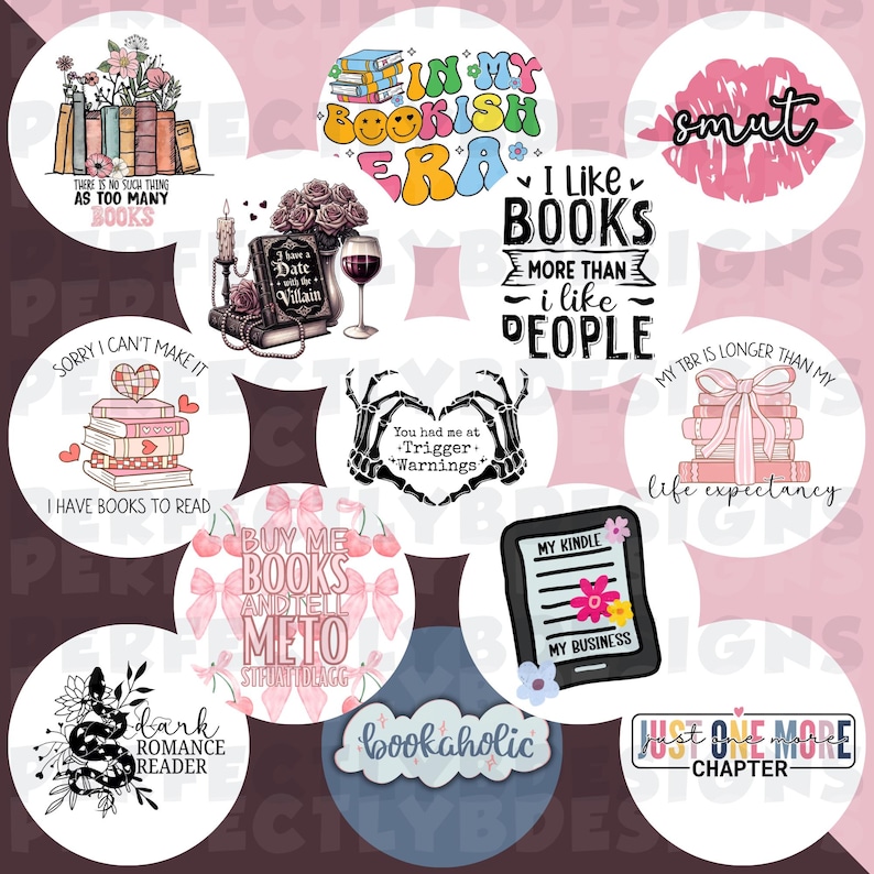 Book Lover | BookTok | Books | Just One More Chapter | Book Girlie | Fantasy | Freshie Cardstock | Grab Bag | Circle Cutouts | Book Freshies image 1