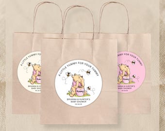 A Little Yummy For Your Tummy Stickers | Sticker Sheets | Baby Shower Favors | Honey Bear | Baby Shower Labels | Party Favors