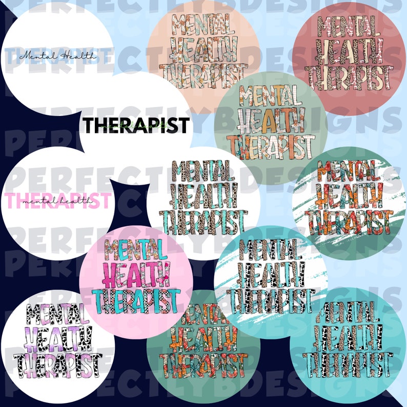 Pu&ograve; includere: Dieci adesivi rotondi con un design a stampa leopardata. Gli adesivi dicono "Mental Health Therapist" in testo rosa, bianco e nero.