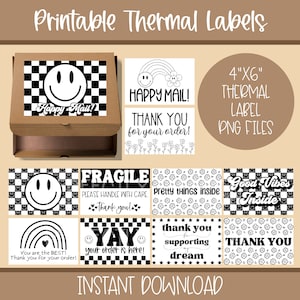 Thermal Label PNG File Download | Retro Thermal Label Bundle | 4x6 Thermal Label | Rollo Label | Printable Packaging | Thank You Stickers