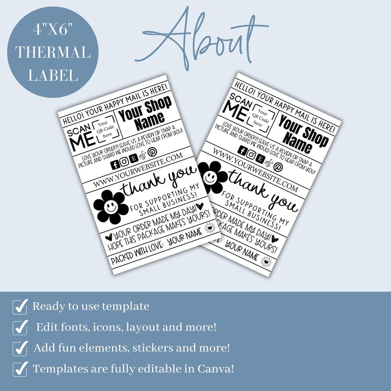 Editable Thermal Label | Thank You for Your Order Labels | 4x6 Thermal ...