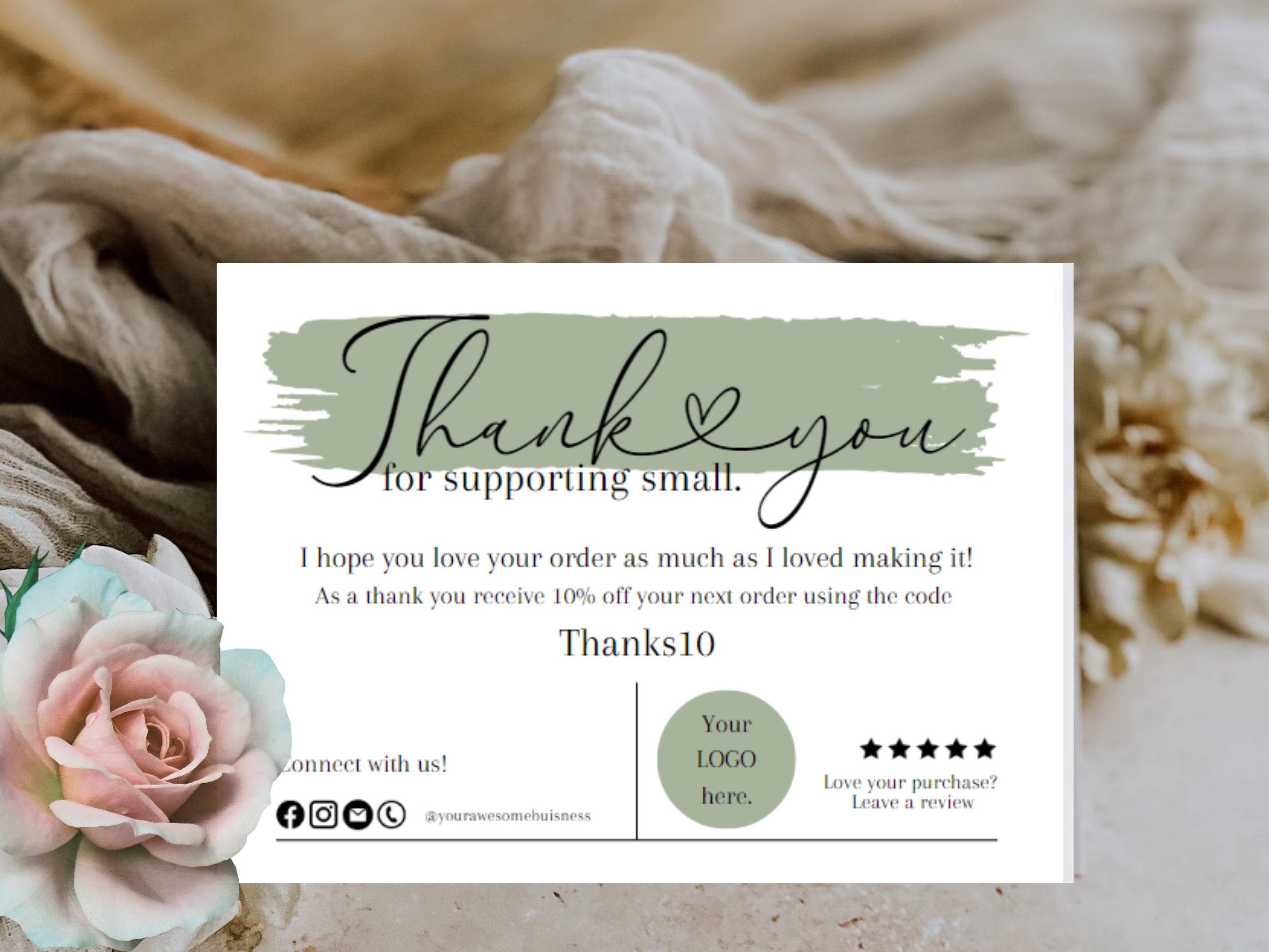 Minimal Printable Luxury Thank You Small Business' Card, Template Card ...