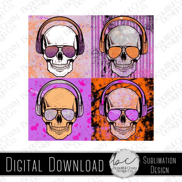 Halloween Skull PNG Télécharger le fichier | Grunge Hipster Skull Design | | de fichier de chemise d’Halloween Skull Headphones Lunettes de soleil PNG Design Sublimation