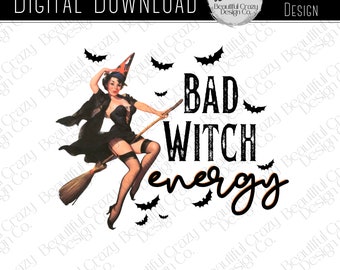 Vintage Pinup Witch Halloween PNG Cyfrowy Plik Do Pobrania | Halloween PNG Pobieranie Sublimacja | Bad Witch Energy Seksowna Dziewczyna Pinup Witch