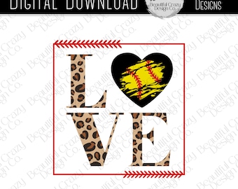 Love Softball PNG SVG Digital Download File, Leopard Print Sublimation Sports Design, Girls Sports File, Game Day Clipart Design