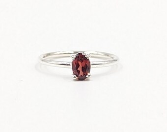 Genuine Garnet Ring* .925 Sterling Silver Ring* Red Gemstone Ring* Stackable Ring* Minimalist Ring* Jewelry* Size 6* Free Shipping* Gifts