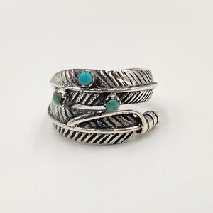 Turquoise Ring* .925 Sterling Silver Ring* Boho Ring* Feather Ring* Statement Ring* Jewelry* Size 8* Free Shipping* Gift