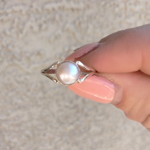 Dainty Sterling Silver Pearl Ring* Natural Freshwater Pearl Ring* .925 Sterling Silver Ring* Gift For Her* Size 7.5
