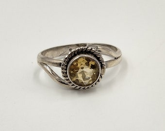 Natural Citrine Ring* .925 Sterling Silver* Yellow Stone Ring* Boho Ring* Size 6 3/4* Free Shipping* Gift