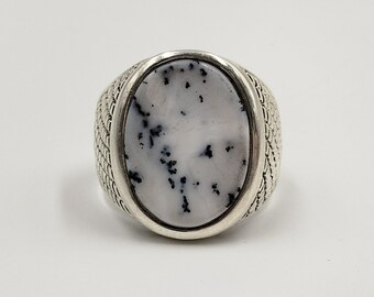 Natural Dendritic Opal Ring* .925 Sterling Silver Ring* Statement Ring* Men's Ring* Men's Jewelry* Size 12 1/2* Free Shipping* Gifts