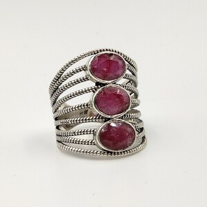 Natural Ruby Ring* .925 Sterling Silver Ring* Gemstone Ring* Boho Ring* Statement Ring* Jewelry* Gifts For Women* Size 8* Free Shipping