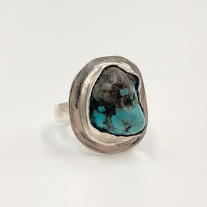Natural Raw Turquoise Ring* .925 Sterling Silver Ring* Cabochon Ring* Boho Ring* Statement Ring* Jewelry* Size 5 1/2* Gifts* Free Shipping