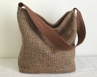 Sac à main « hobo » en tweed caramel