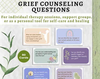Grief Conversation Counseling Questions Cards | Therapist Counselor Tools Printables Worksheet | Condolence Loss Mental Health
