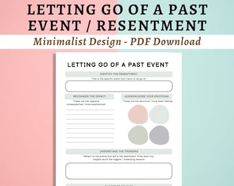 Letting Go of The Past or a Resentment | CBT Worksheet | Mental Health Journal | Emotional Therapy Journals