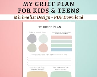 Grief Loss Plan for kids and teens | Conversation Questions Therapist Counselor Tools Printables Worksheet | Condolence Loss Mental Health