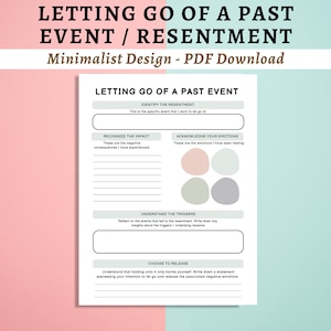 Letting Go of The Past or a Resentment | CBT Worksheet | Mental Health Journal | Emotional Therapy Journals