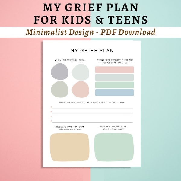 Grief Loss Plan for kids and teens | Conversation Questions Therapist Counselor Tools Printables Worksheet | Condolence Loss Mental Health
