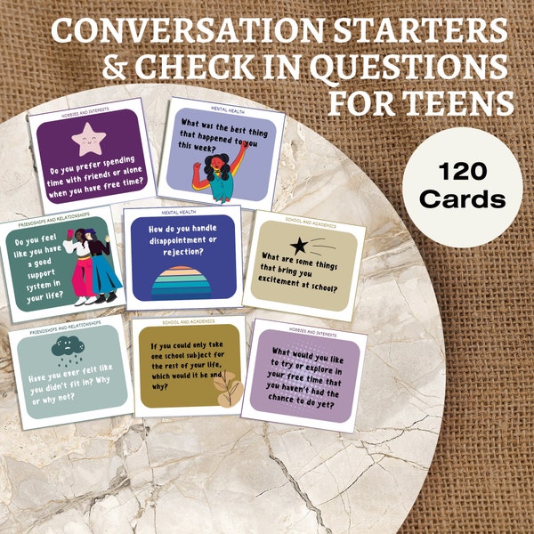 Teen Therapy Conversation Question Cards  | Icebreaker Topics | Communication Starters Prompts for Teenagers to Open | Mental Health