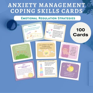 Tarjetas de habilidades de afrontamiento para el manejo de la ansiedad / Alivio de la ansiedad social / Pensamientos contrarios a la ansiedad / Diario de salud mental / Terapia emocional