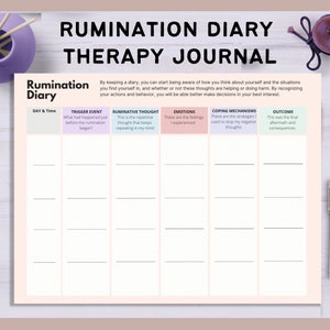 Rumination Diary Journal Printable | Depression Worksheet | Narcissistic Rumination | Emotional Therapy Journals