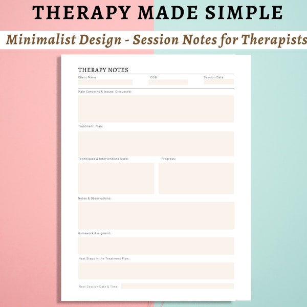 Therapy Session Progress Notes for Therapists | Counseling Session Tools | MFT Therapist Session Notes |