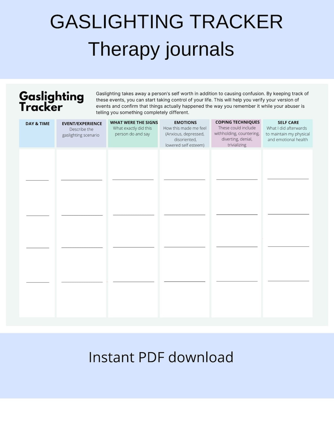 Gaslighting Tracker Diary Journal Gaslight Abuse Worksheet Etsy