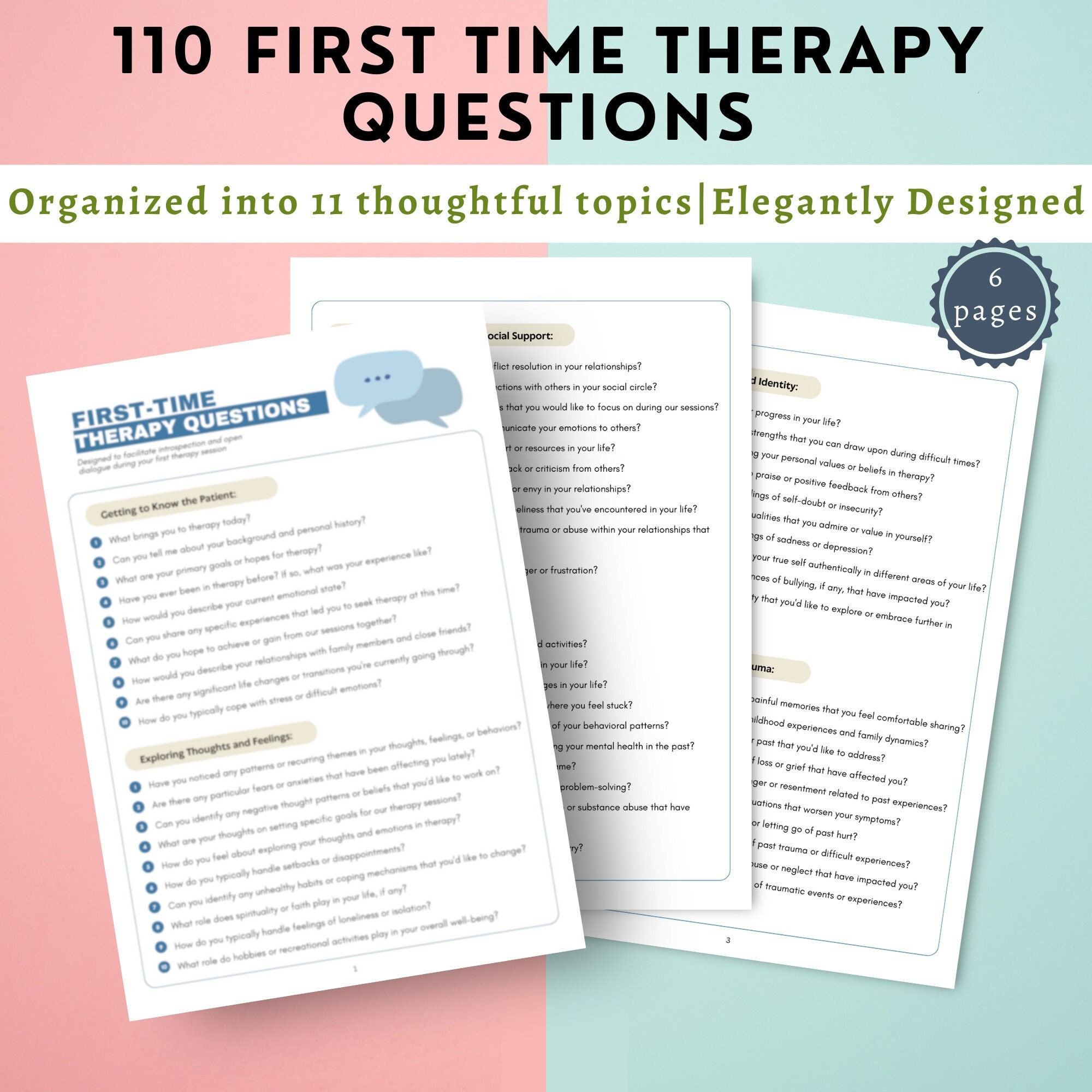 110 First Session Therapy Questions PDF | Counseling Session Tools ...