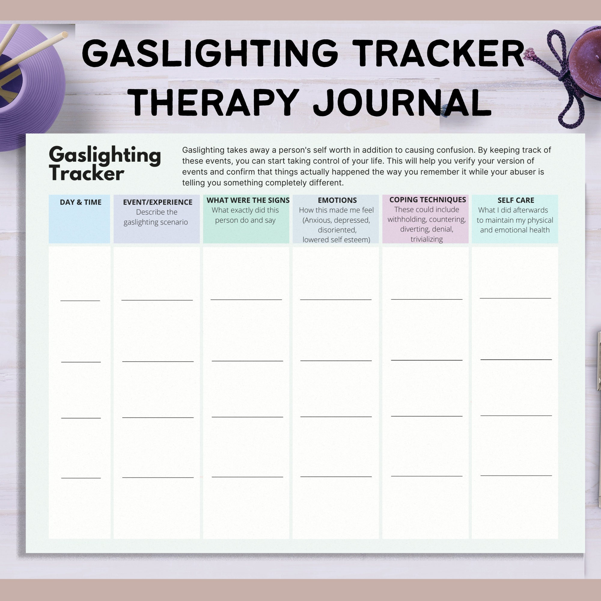 Gaslighting Tracker Diary Journal Printable Gaslight Abuse Worksheet