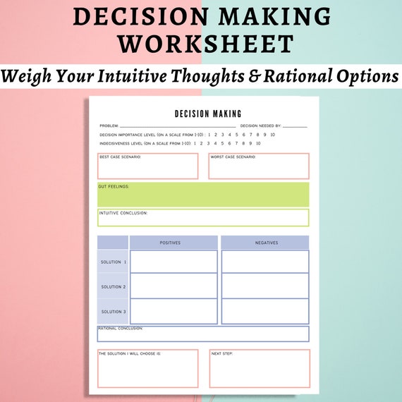 Make a Decision Worksheet | Decision Making, Indecisive, Self Esteem, Confidence, Codependence Worksheet | Emotional Therapy Journals