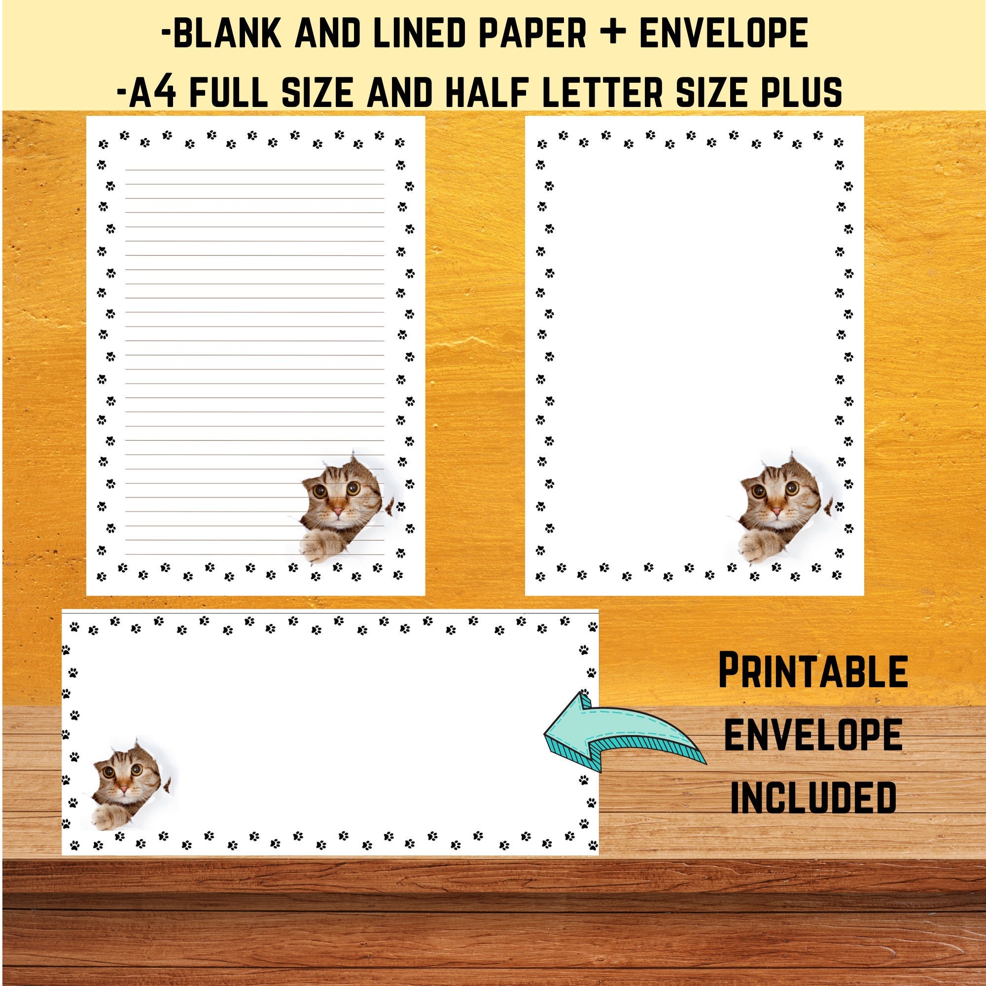 kitty cat stationary notebook paper kit cute printable blank etsy australia