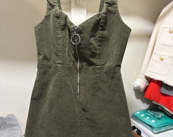 Corduroy Green Zip Front Dress