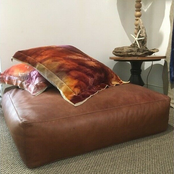 Sofa Cushion Cover Genuine Leather Pouf Floor Cushion Brown Cover Pet Leather Bed