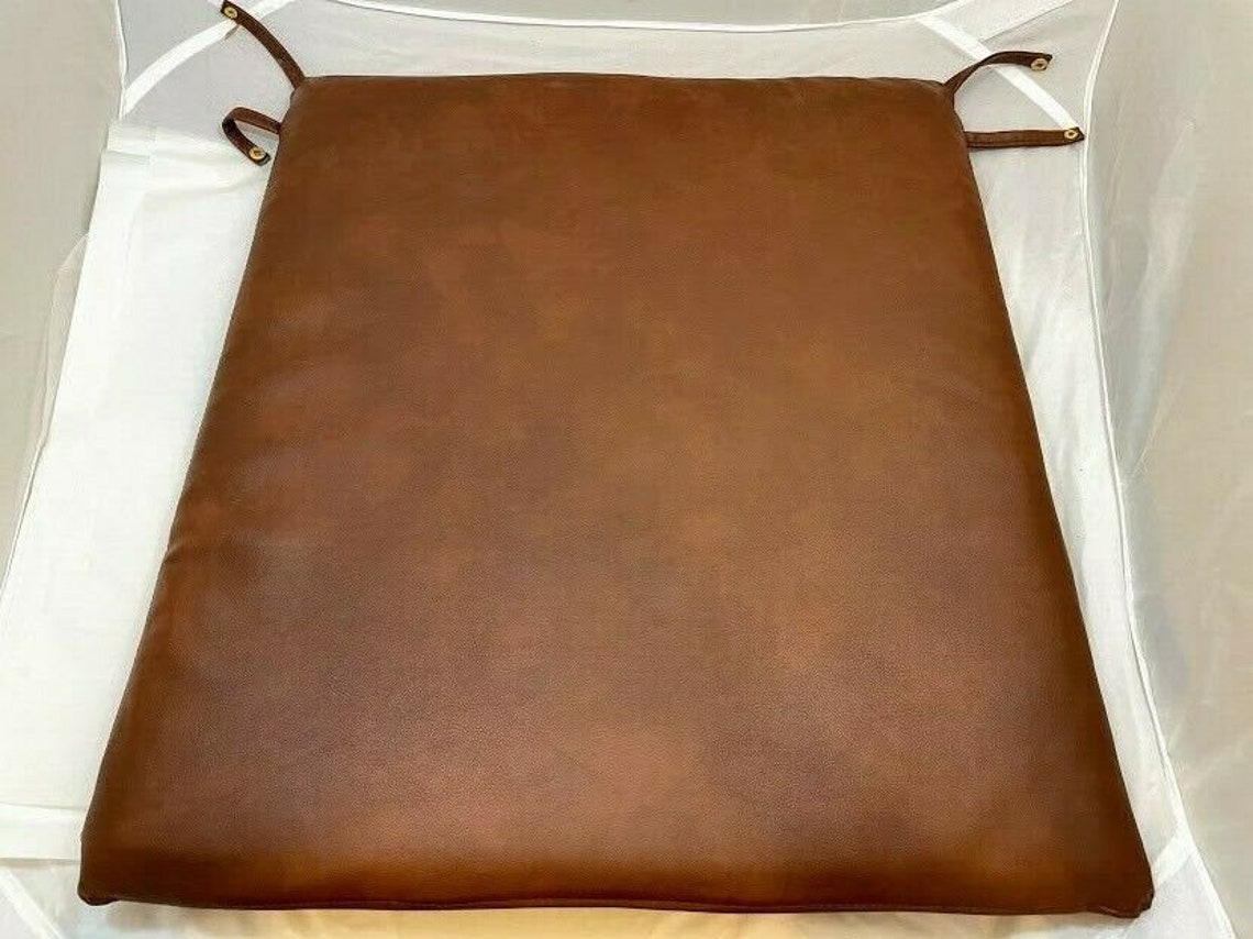Leather Chair Pad Cushion Brown Tan Genuine Cover With Ties / Etsy