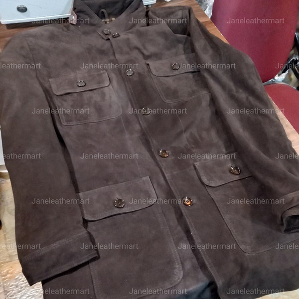 Men Leather Coat Brown Suede Jacket Blazer Suit