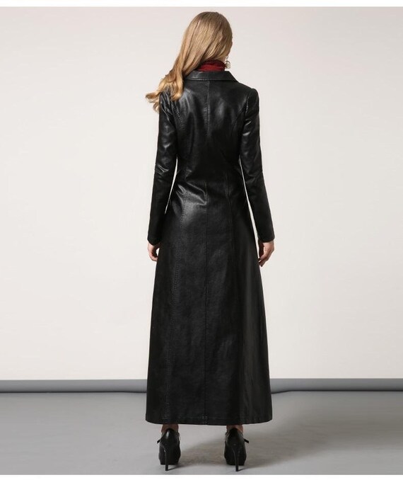 Female leather deals trench coat